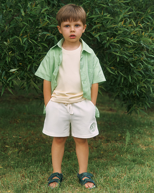 Детская рубашка Unisex из хлопка и льна, зеленый