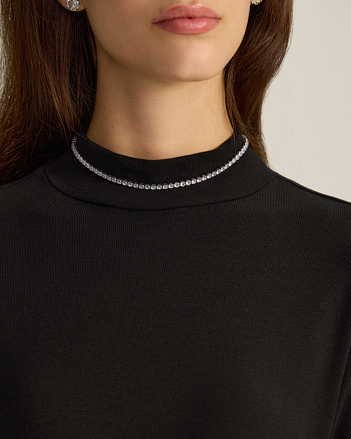 Трикотажное платье со стойкой, из тенселя с шерстью, черный