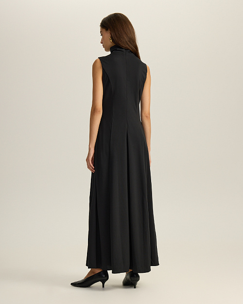 Платье макси без рукавов со стойкой, черный