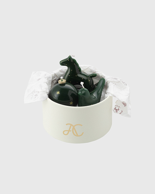 Набор свечей в виде елочных игрушек, темно-зеленый