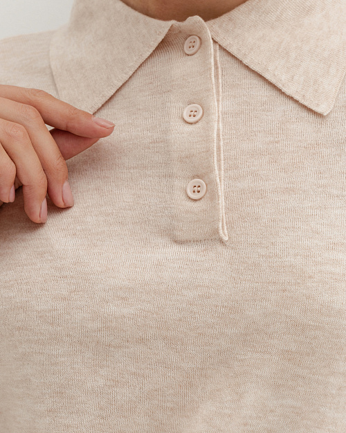 Шерстяной джемпер с воротником поло, светло-бежевый меланж