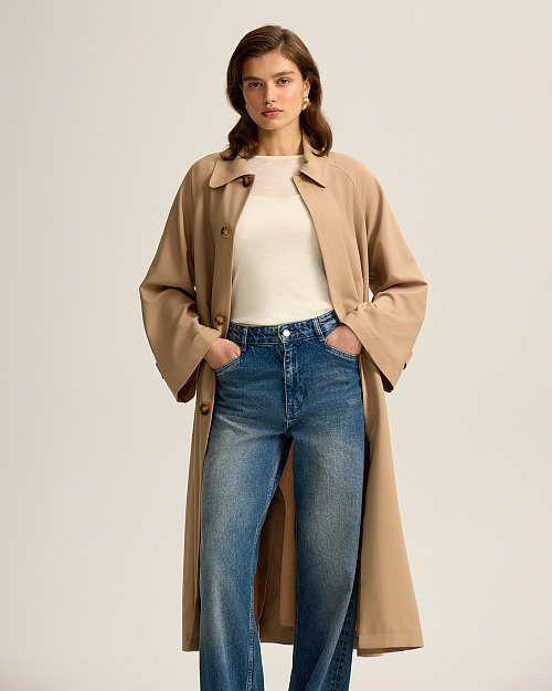 Пыльник с воротником трансформером, бежевый