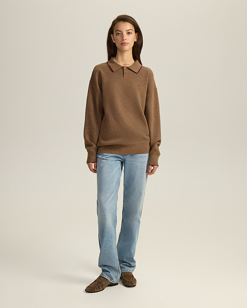 Хлопковый джемпер Unisex с воротником поло, коричневый