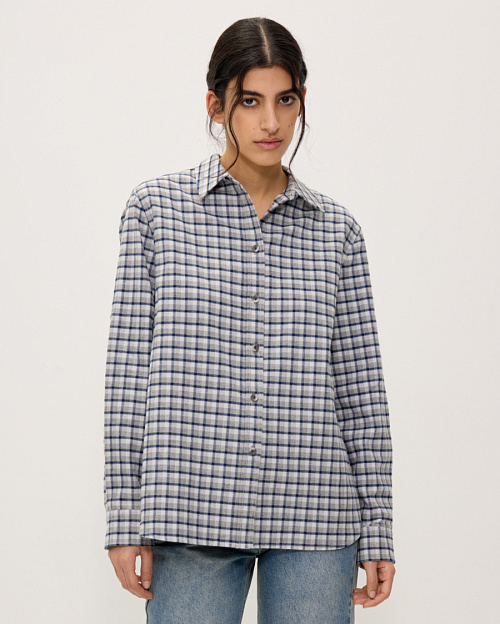 Клетчатая рубашка из плотного хлопка, серый