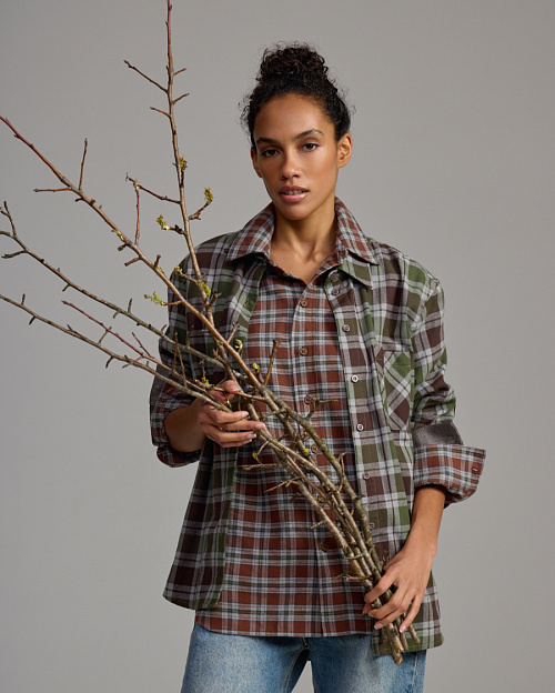 Хлопковая рубашка в клетку Unisex, коричневый