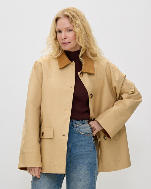 Хлопковая куртка с вельветовой отделкой, бежевый