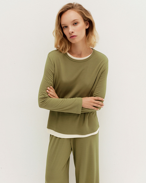 Мягкий трикотажный лонгслив из модала, хаки