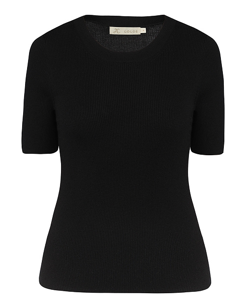 Шерстяной джемпер с коротким рукавом, черный