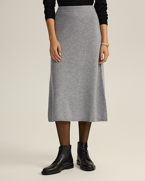 Вязаная юбка миди из 100% шерсти мериноса, серый
