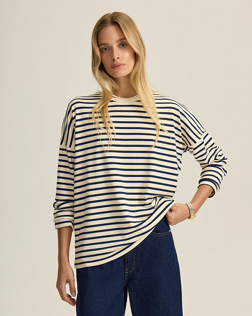 Лонгслив в полоску, темно-синий