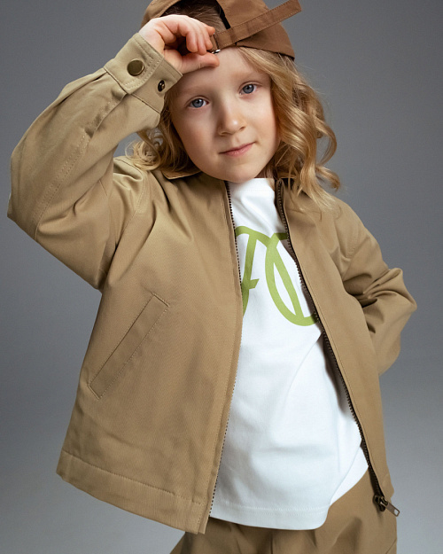 Детская хлопковая куртка Unisex с вельветовым воротником, бежевый