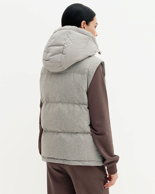 Жилет из пальтовой ткани, с отстегивающимся капюшоном, серый меланж