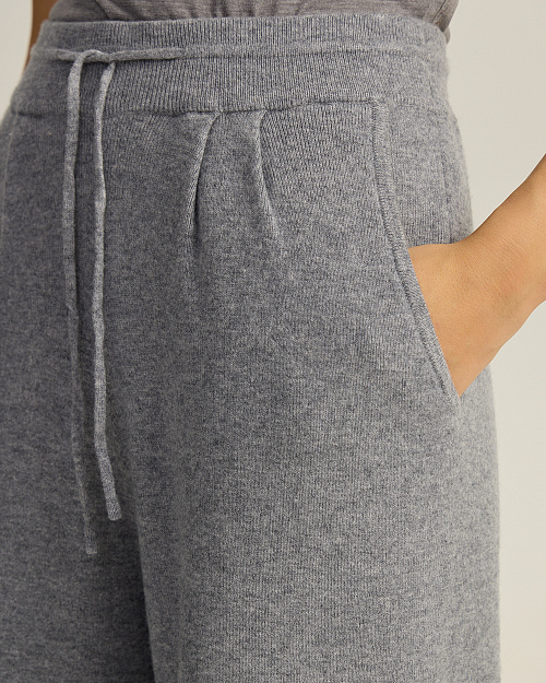 Широкие вязаные брюки из 100% шерсти мериноса, серый