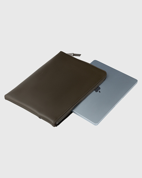 Кожаный чехол для ноутбука 14", хаки