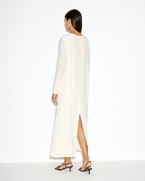Платье макси с длинным рукавом, из вискозы, молочный
