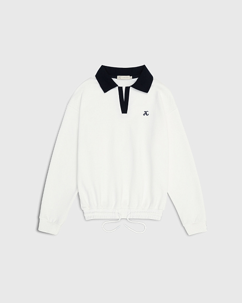 Свитшот с воротником поло, из 100% хлопка, белый