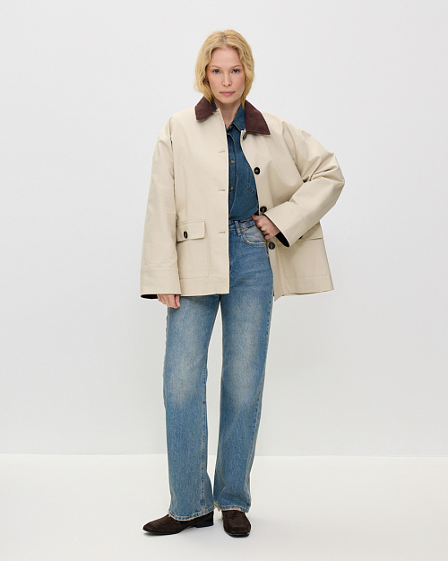 Хлопковая куртка с вельветовой отделкой, светло-бежевый