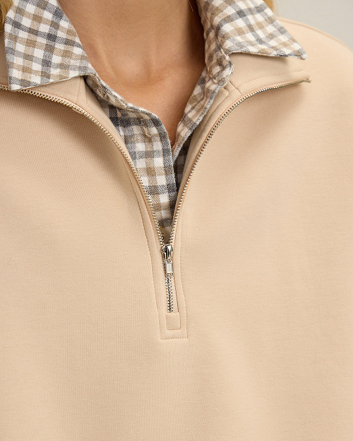 Свитшот с воротом на молнии, молочный